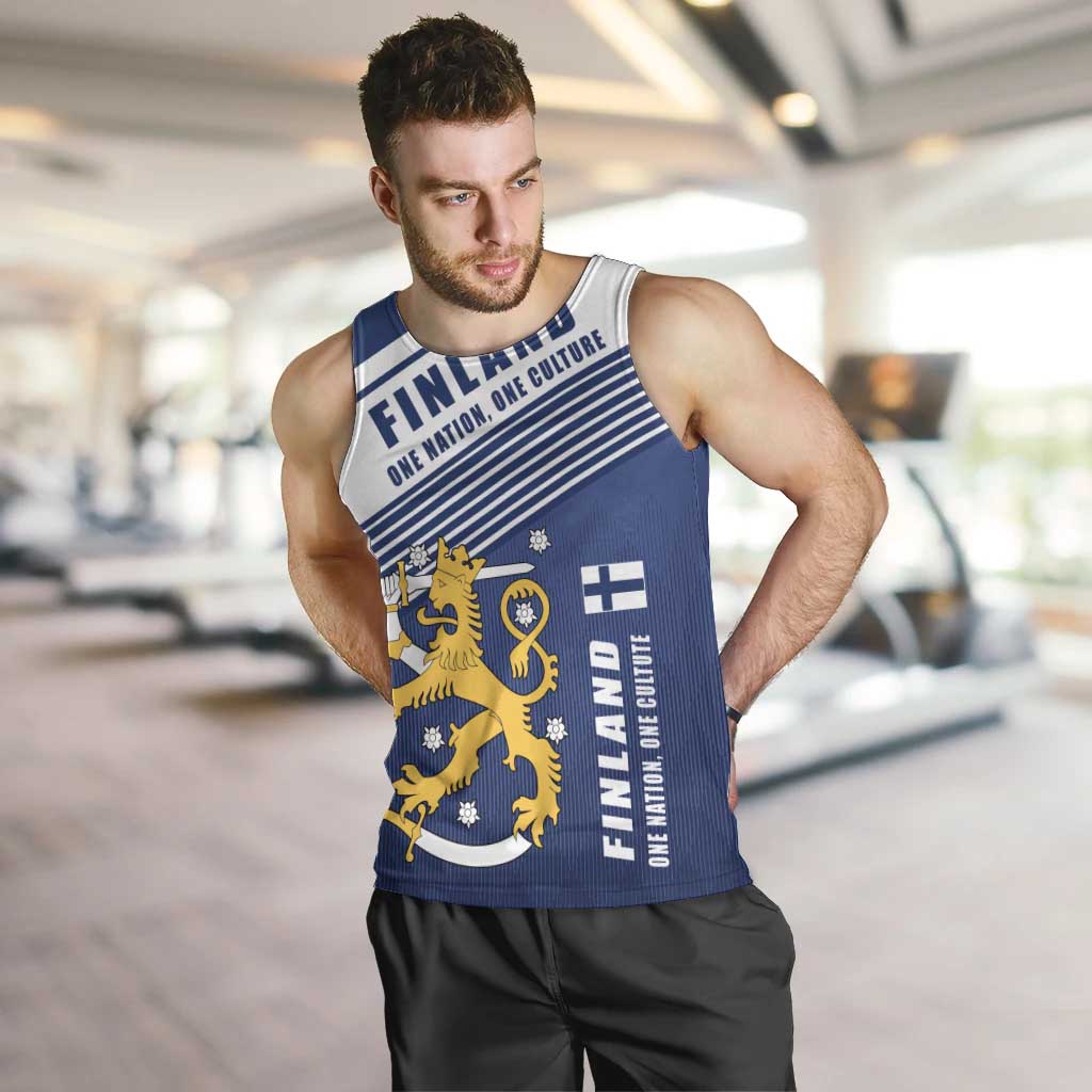 Personalized Finland One Nation One Culture Men Tank Top A Crowned Lion with Flag