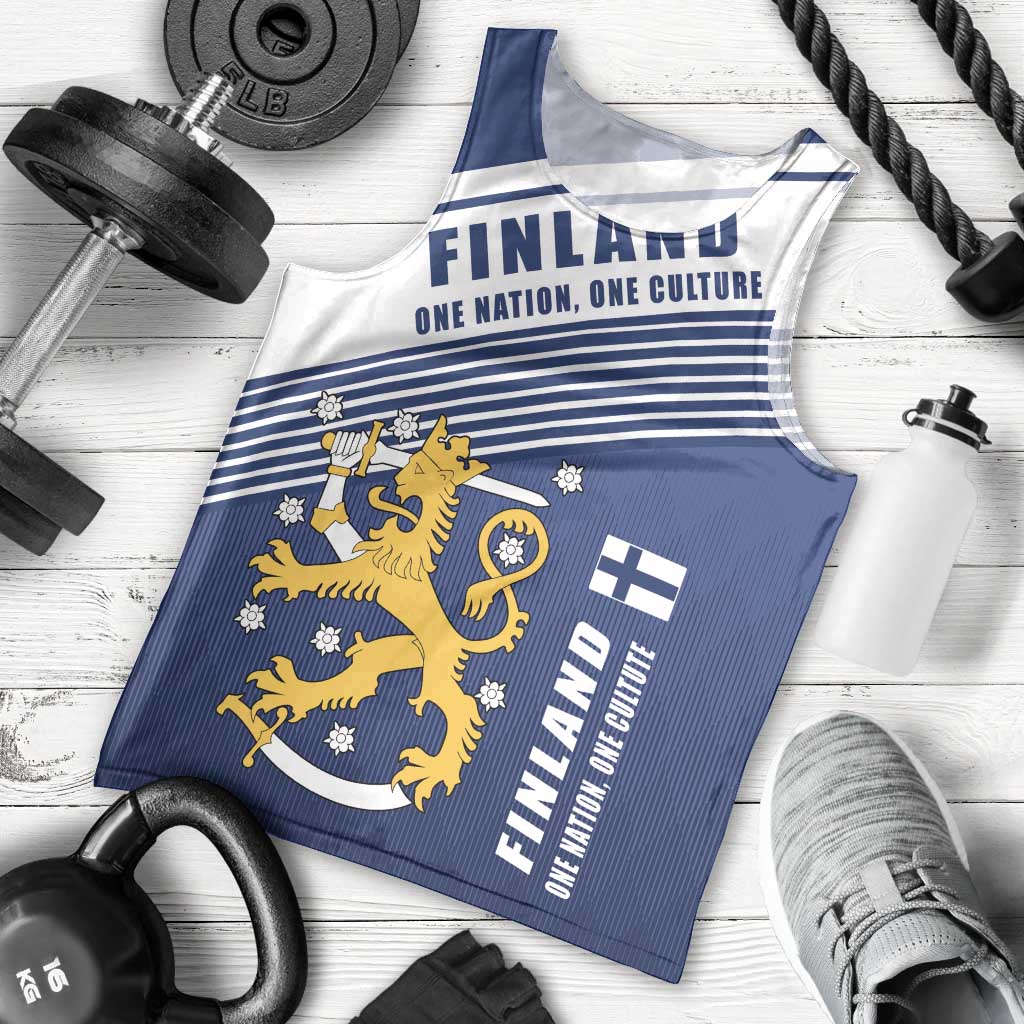 Personalized Finland One Nation One Culture Men Tank Top A Crowned Lion with Flag