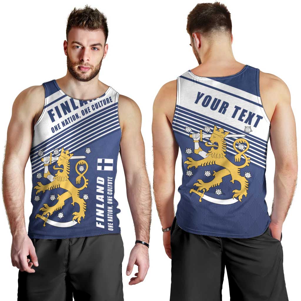 Personalized Finland One Nation One Culture Men Tank Top A Crowned Lion with Flag