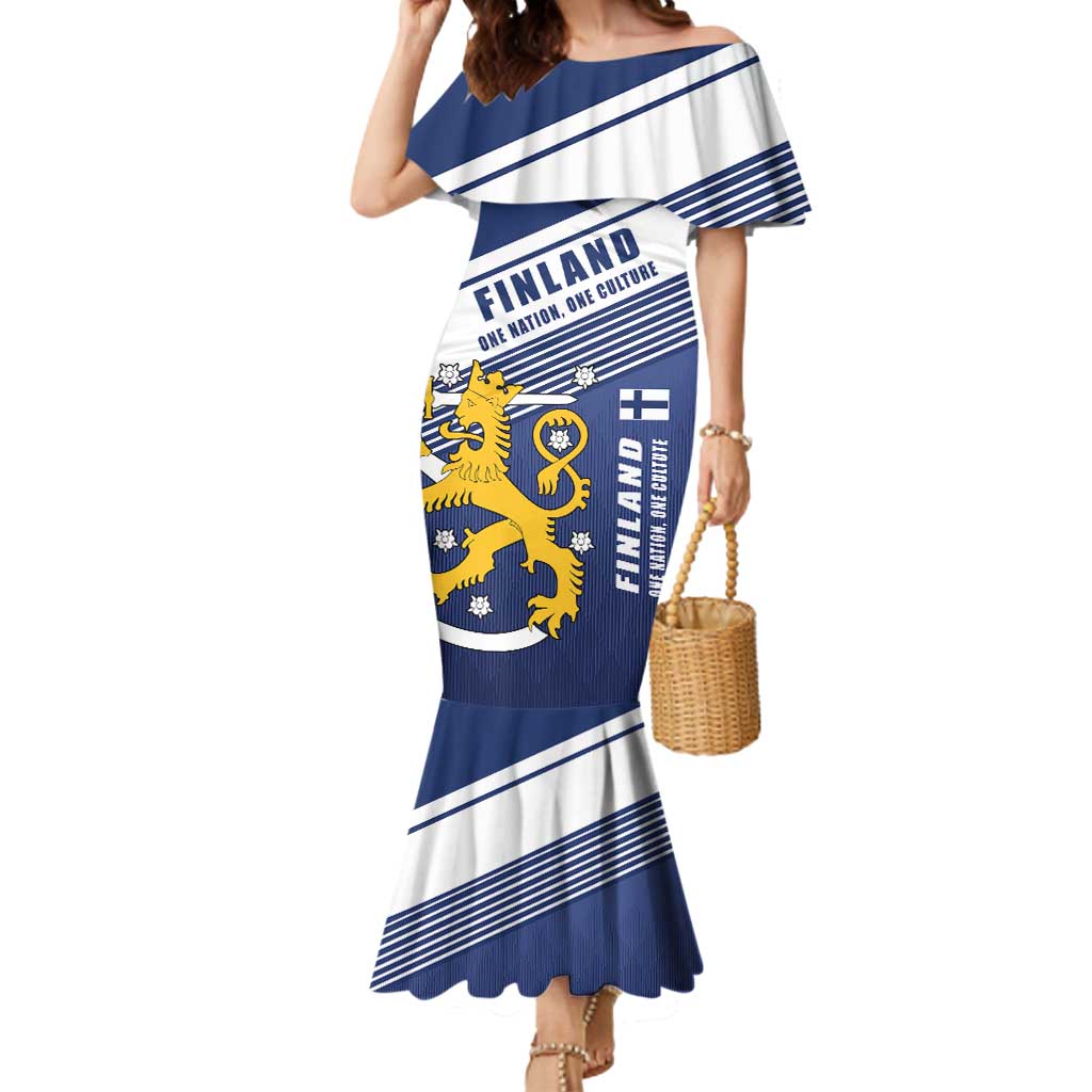 Personalized Finland One Nation One Culture Mermaid Dress A Crowned Lion with Flag