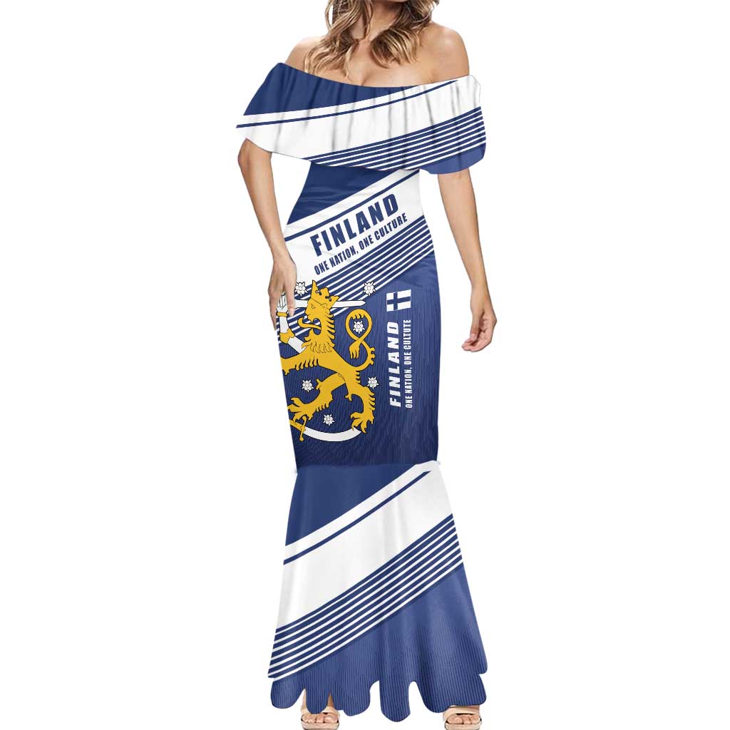 Personalized Finland One Nation One Culture Mermaid Dress A Crowned Lion with Flag