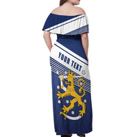 Personalized Finland One Nation One Culture Off Shoulder Maxi Dress A Crowned Lion with Flag