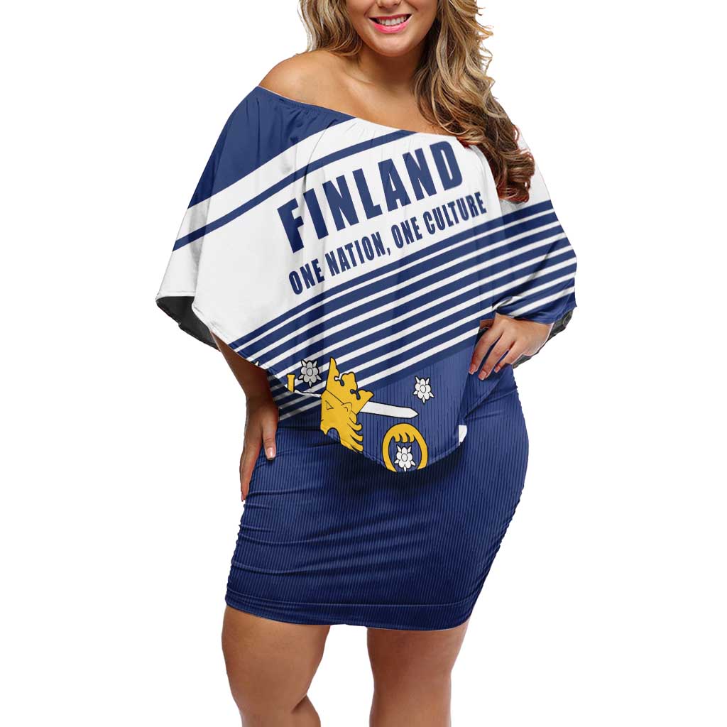 Personalized Finland One Nation One Culture Off Shoulder Short Dress A Crowned Lion with Flag