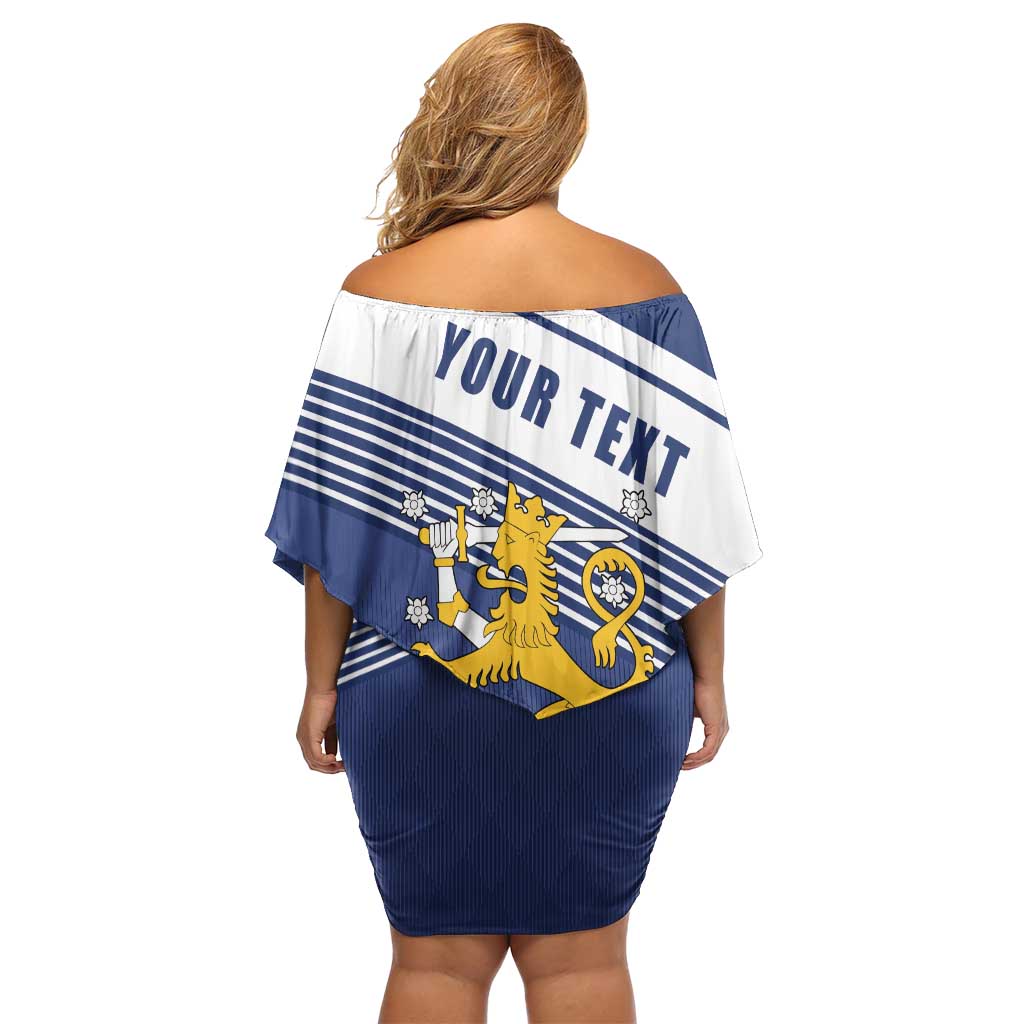 Personalized Finland One Nation One Culture Off Shoulder Short Dress A Crowned Lion with Flag