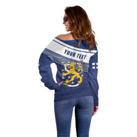 Personalized Finland One Nation One Culture Off Shoulder Sweater A Crowned Lion with Flag