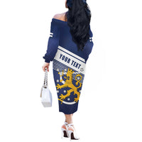 Personalized Finland One Nation One Culture Off The Shoulder Long Sleeve Dress A Crowned Lion with Flag