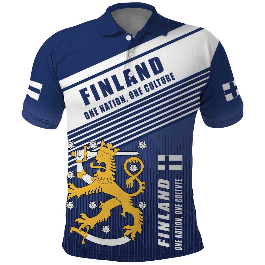 Personalized Finland One Nation One Culture Polo Shirt A Crowned Lion with Flag