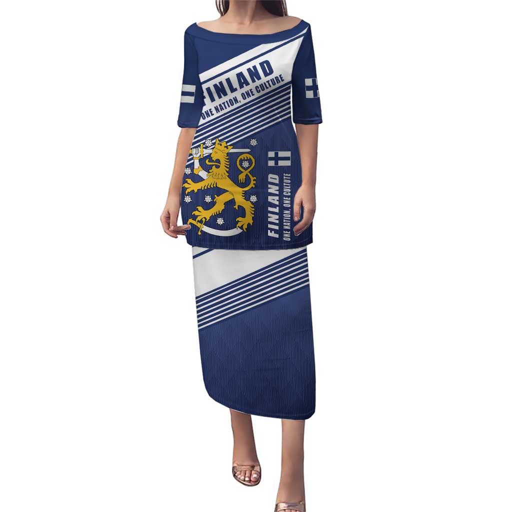 Personalized Finland One Nation One Culture Puletasi A Crowned Lion with Flag