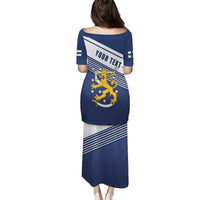 Personalized Finland One Nation One Culture Puletasi A Crowned Lion with Flag