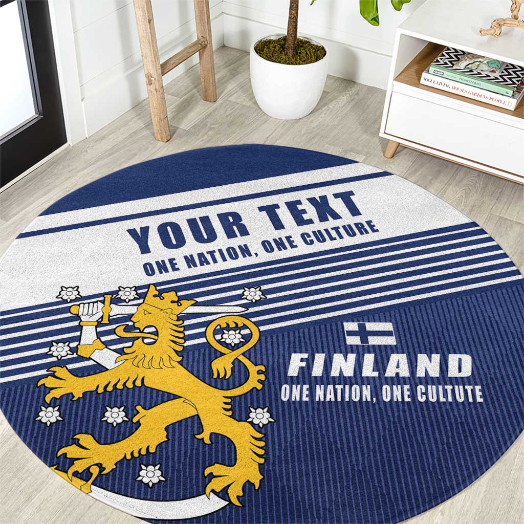 Personalized Finland One Nation One Culture Round Carpet A Crowned Lion with Flag