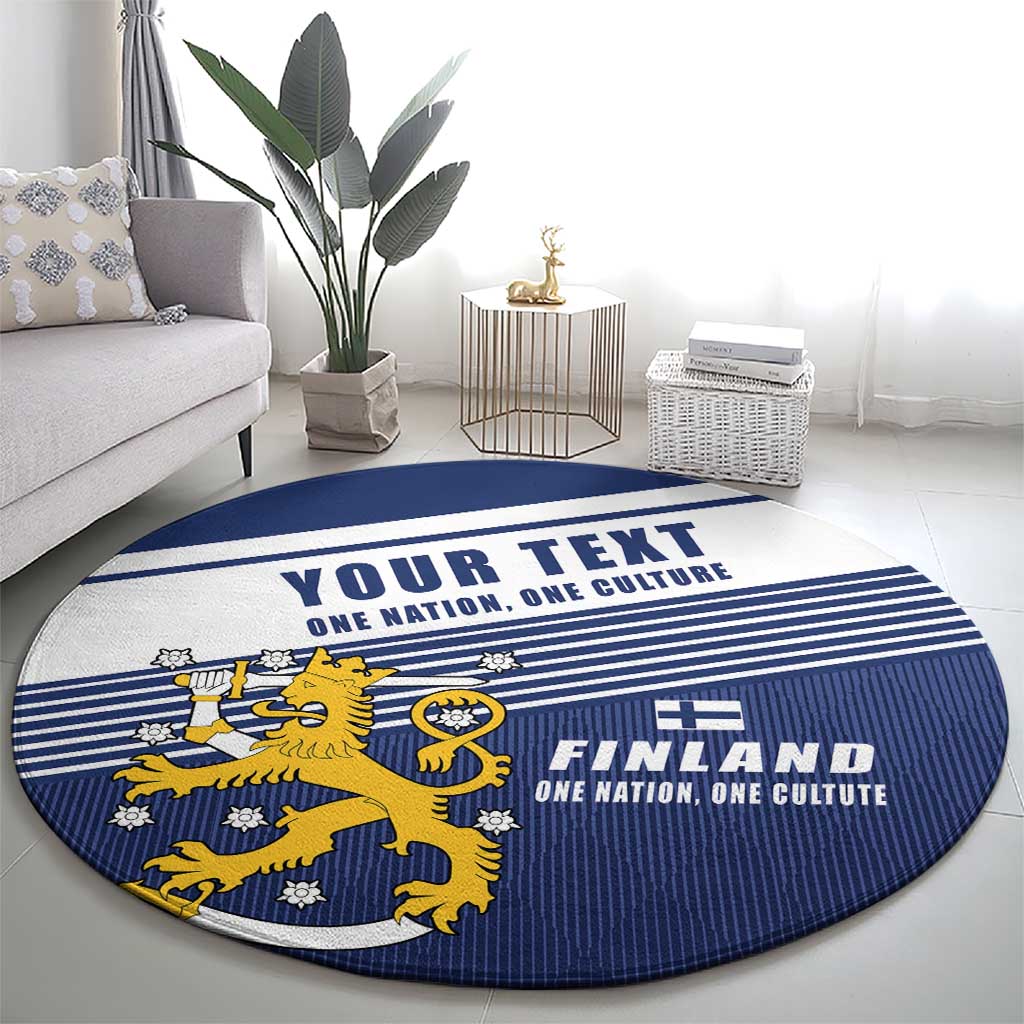 Personalized Finland One Nation One Culture Round Carpet A Crowned Lion with Flag
