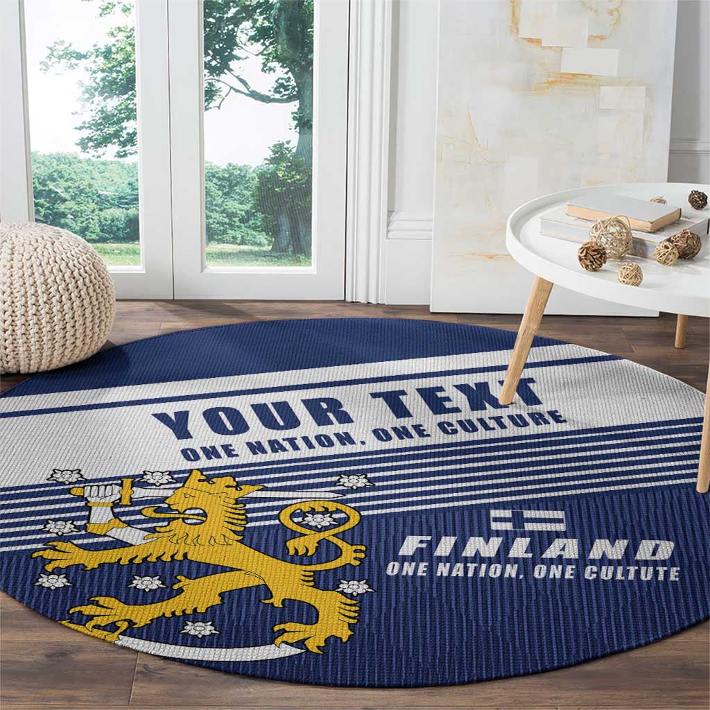 Personalized Finland One Nation One Culture Round Carpet A Crowned Lion with Flag