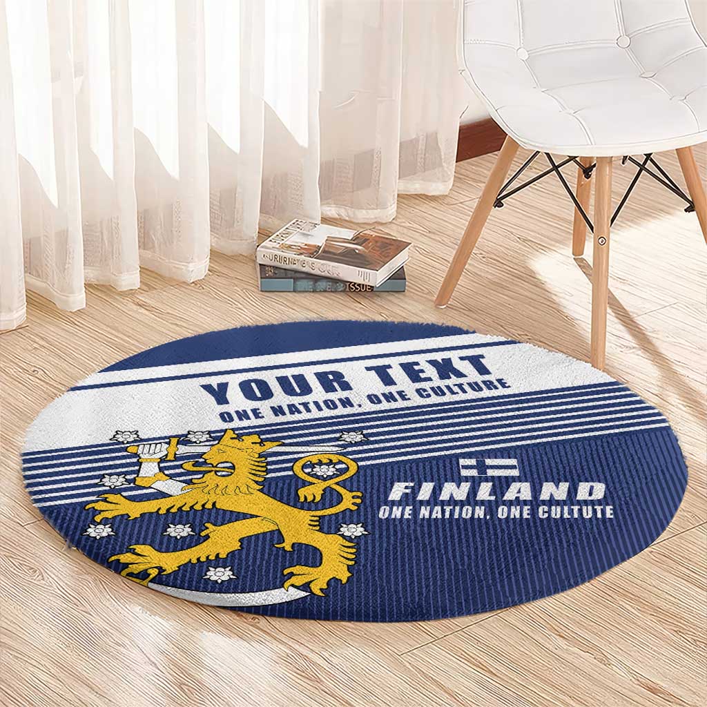 Personalized Finland One Nation One Culture Round Carpet A Crowned Lion with Flag