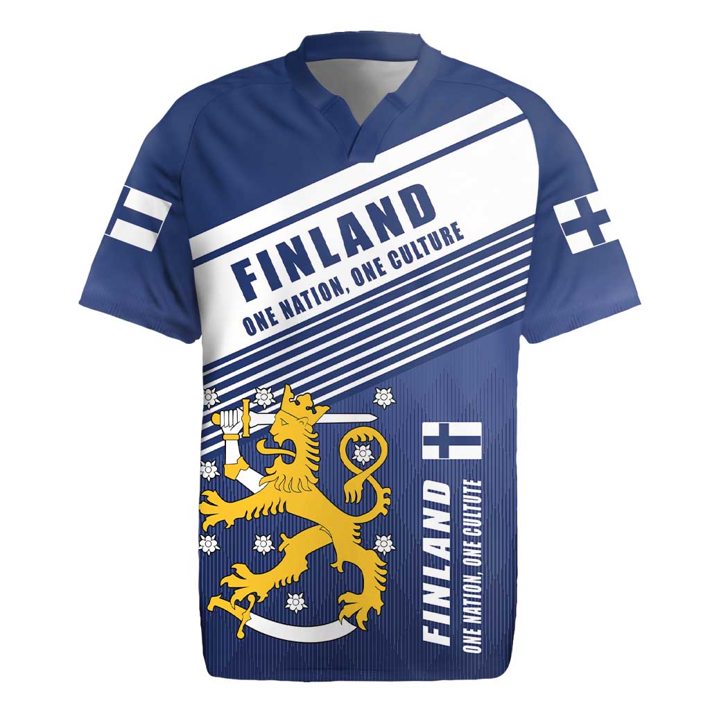 Personalized Finland One Nation One Culture Rugby Jersey A Crowned Lion with Flag