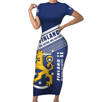 Personalized Finland One Nation One Culture Short Sleeve Bodycon Dress A Crowned Lion with Flag