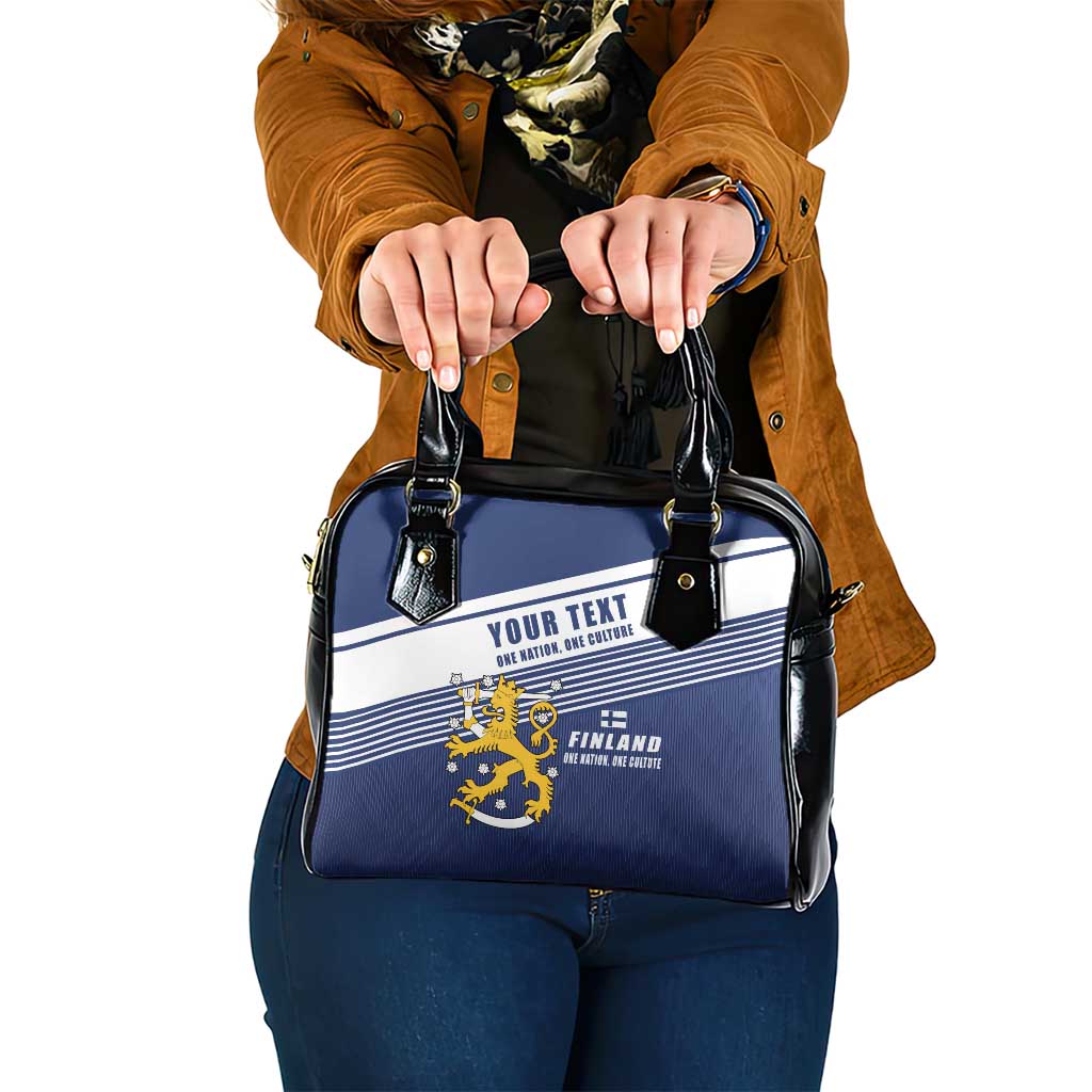 Personalized Finland One Nation One Culture Shoulder Handbag A Crowned Lion with Flag