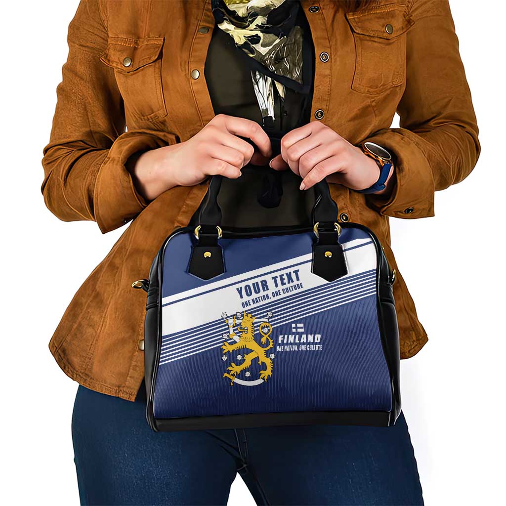Personalized Finland One Nation One Culture Shoulder Handbag A Crowned Lion with Flag