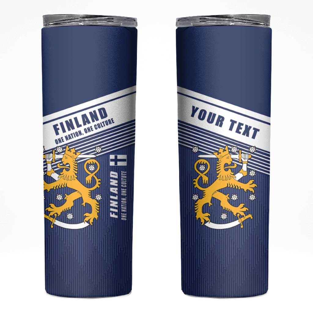 Personalized Finland One Nation One Culture Skinny Tumbler A Crowned Lion with Flag