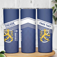 Personalized Finland One Nation One Culture Skinny Tumbler A Crowned Lion with Flag
