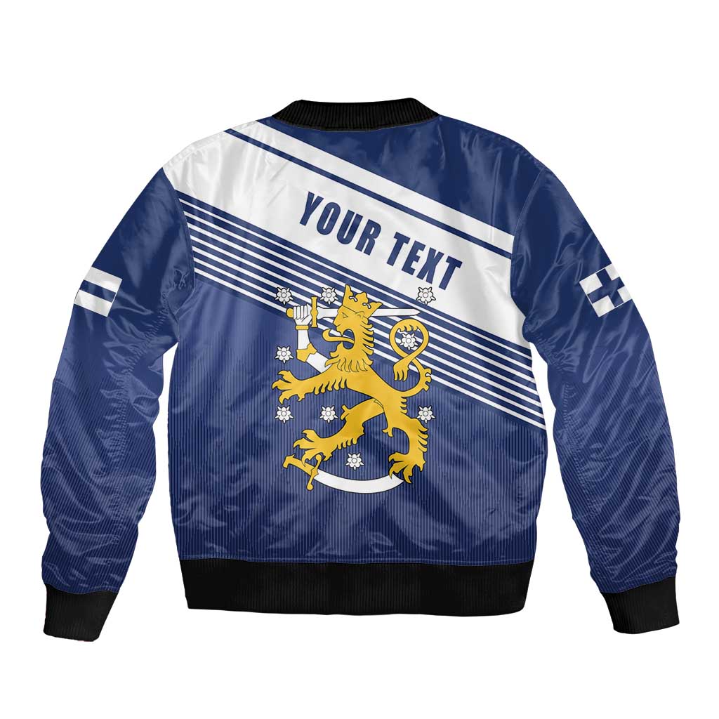 Personalized Finland One Nation One Culture Sleeve Zip Bomber Jacket A Crowned Lion with Flag