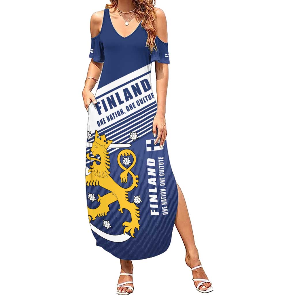 Personalized Finland One Nation One Culture Summer Maxi Dress A Crowned Lion with Flag