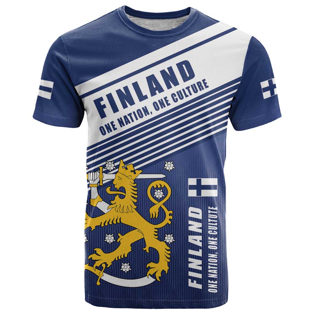 Personalized Finland One Nation One Culture T Shirt A Crowned Lion with Flag