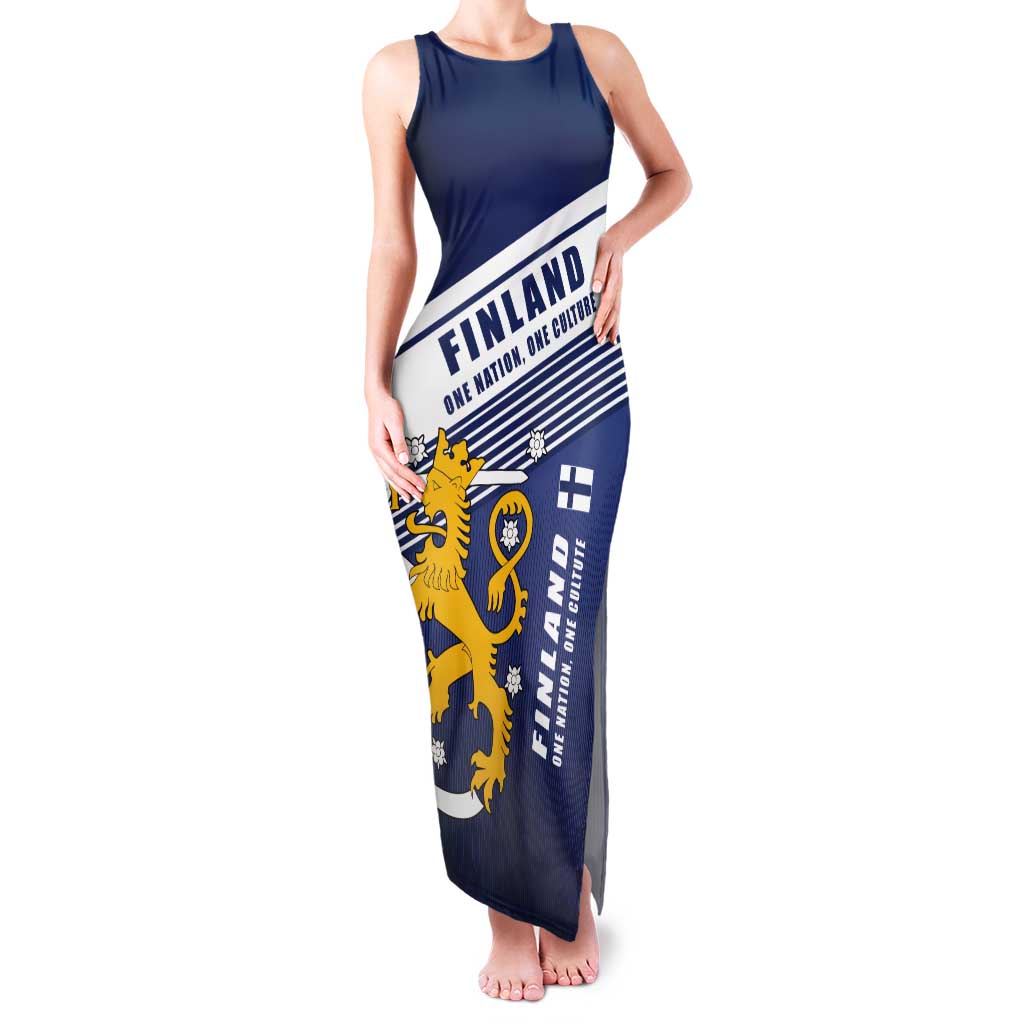 Personalized Finland One Nation One Culture Tank Maxi Dress A Crowned Lion with Flag