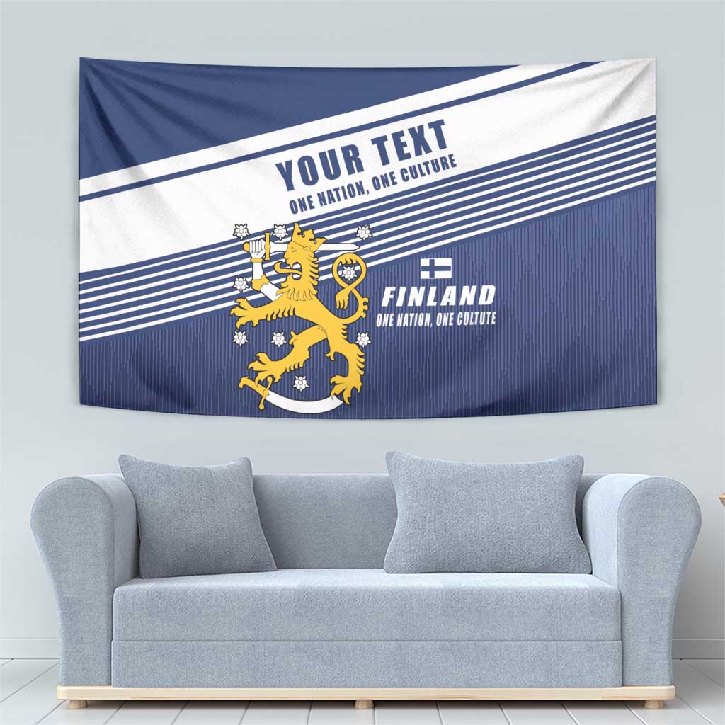Personalized Finland One Nation One Culture Tapestry A Crowned Lion with Flag