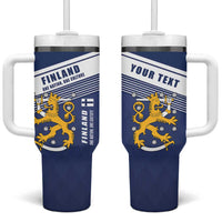 Personalized Finland One Nation One Culture Tumbler With Handle A Crowned Lion with Flag