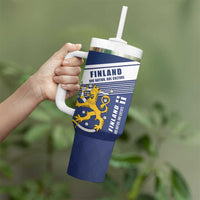 Personalized Finland One Nation One Culture Tumbler With Handle A Crowned Lion with Flag