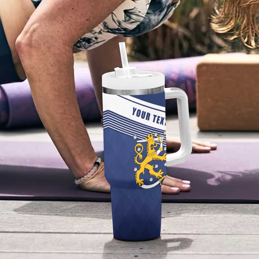 Personalized Finland One Nation One Culture Tumbler With Handle A Crowned Lion with Flag