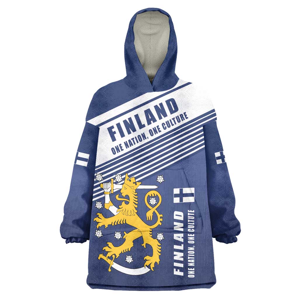 Personalized Finland One Nation One Culture Wearable Blanket Hoodie A Crowned Lion with Flag