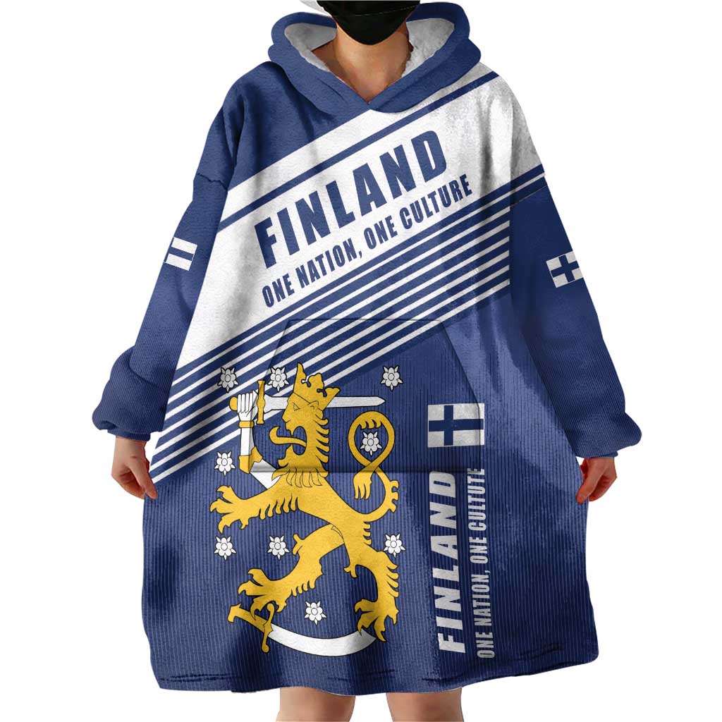 Personalized Finland One Nation One Culture Wearable Blanket Hoodie A Crowned Lion with Flag