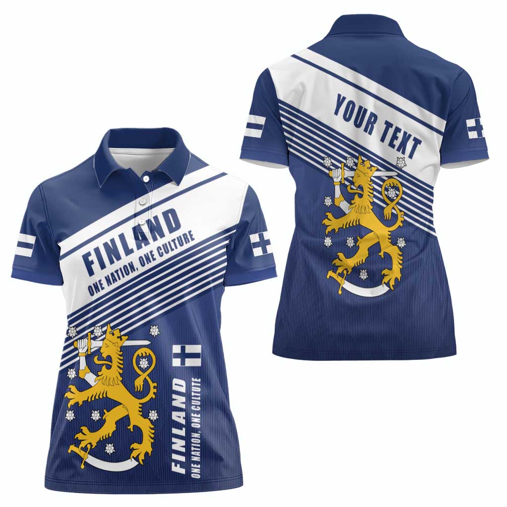 Personalized Finland One Nation One Culture Women Polo Shirt A Crowned Lion with Flag