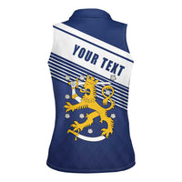 Personalized Finland One Nation One Culture Women Sleeveless Polo Shirt A Crowned Lion with Flag