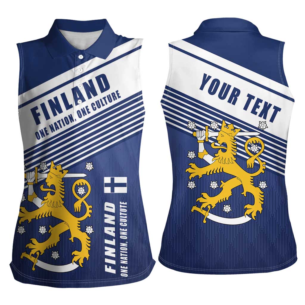 Personalized Finland One Nation One Culture Women Sleeveless Polo Shirt A Crowned Lion with Flag