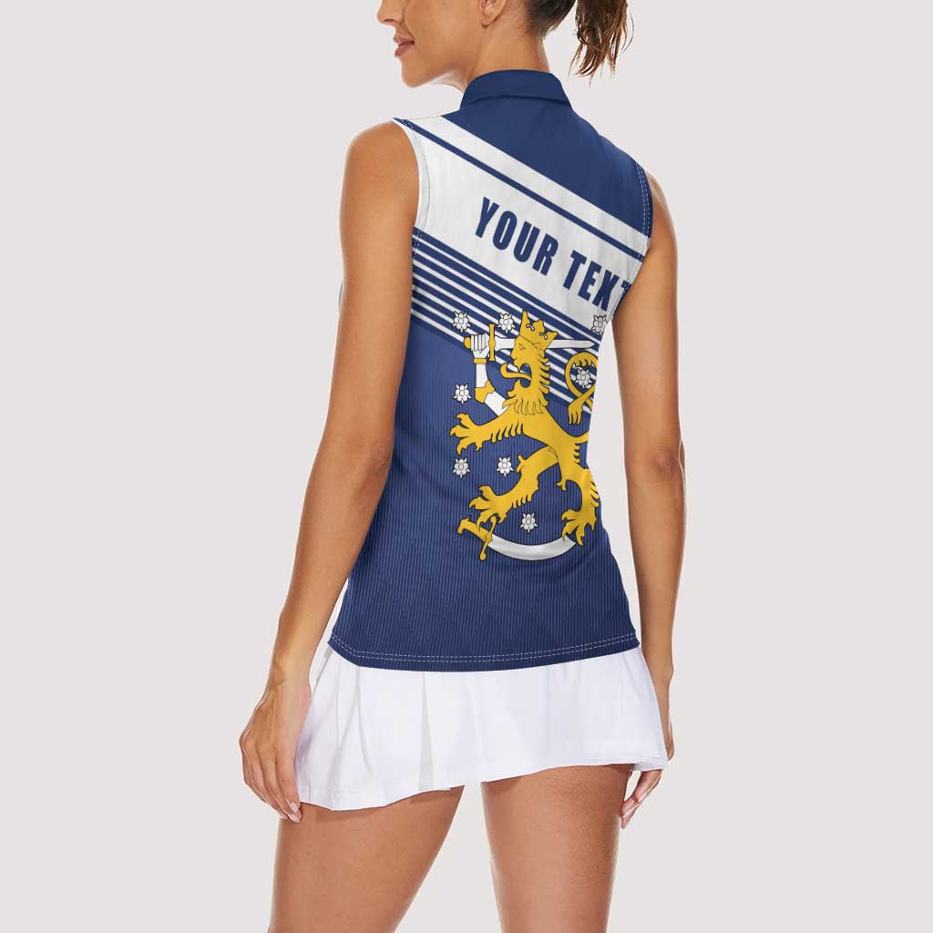 Personalized Finland One Nation One Culture Women Sleeveless Polo Shirt A Crowned Lion with Flag