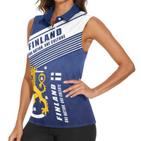 Personalized Finland One Nation One Culture Women Sleeveless Polo Shirt A Crowned Lion with Flag