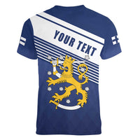 Personalized Finland One Nation One Culture Women V-Neck T-Shirt A Crowned Lion with Flag