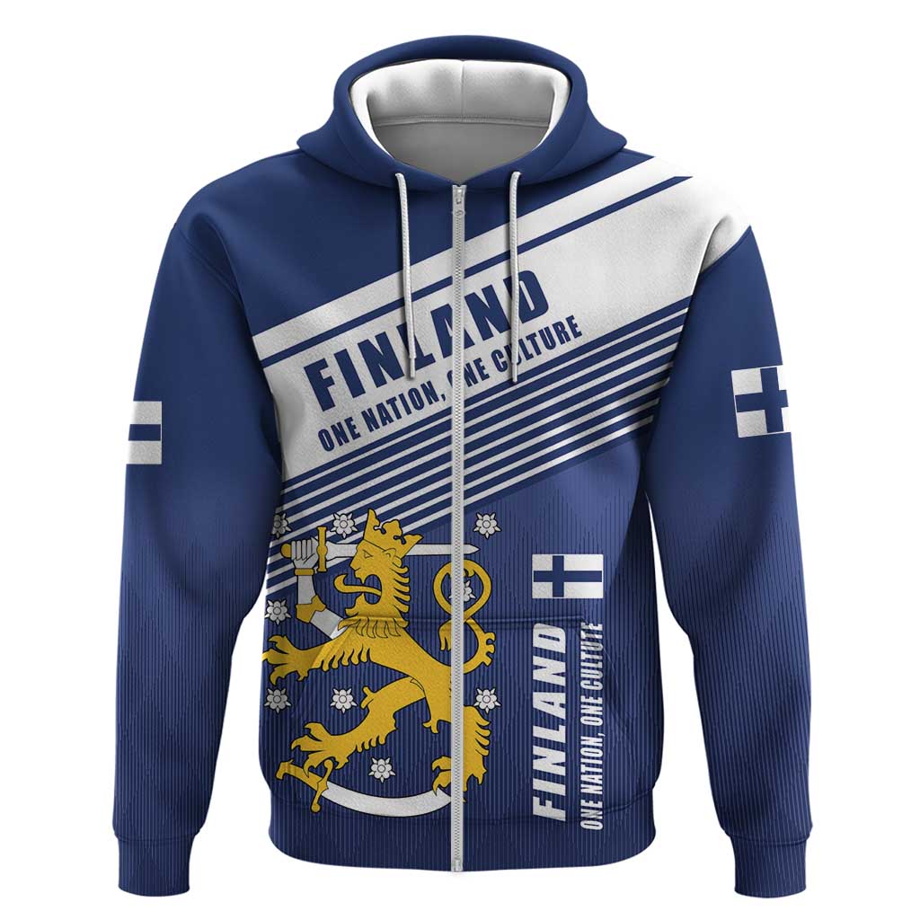 Personalized Finland One Nation One Culture Zip Hoodie A Crowned Lion with Flag
