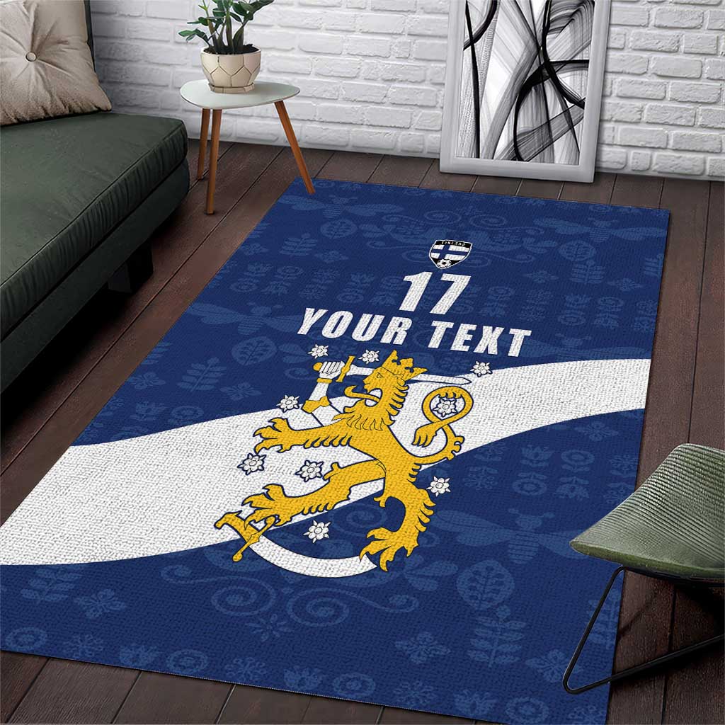 Custom Finland Football We are Champions Area Rug Huuhkajat with Finnish Folk Paterns