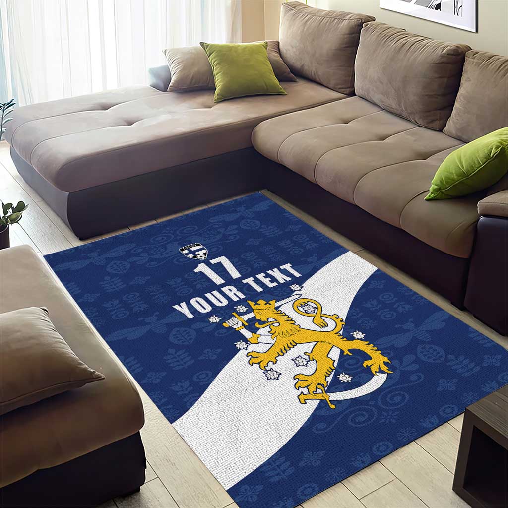 Custom Finland Football We are Champions Area Rug Huuhkajat with Finnish Folk Paterns