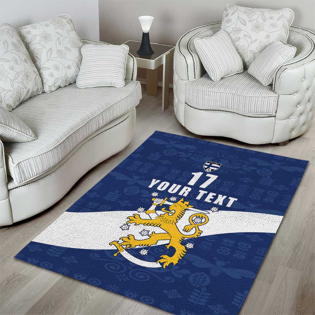 Custom Finland Football We are Champions Area Rug Huuhkajat with Finnish Folk Paterns