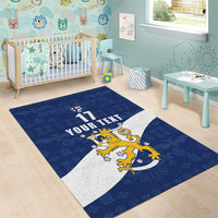 Custom Finland Football We are Champions Area Rug Huuhkajat with Finnish Folk Paterns