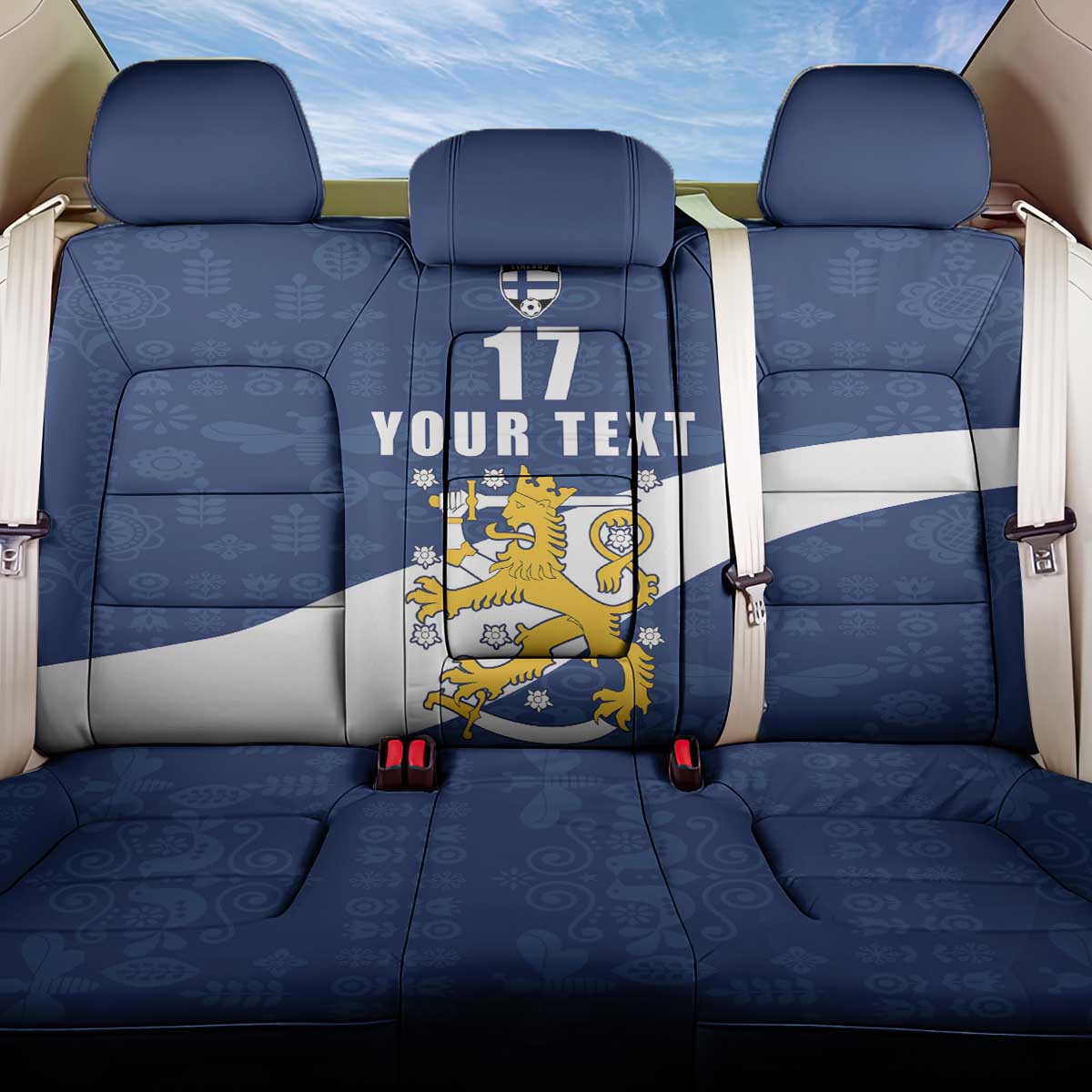 Custom Finland Football We are Champions Back Car Seat Cover Huuhkajat with Finnish Folk Paterns