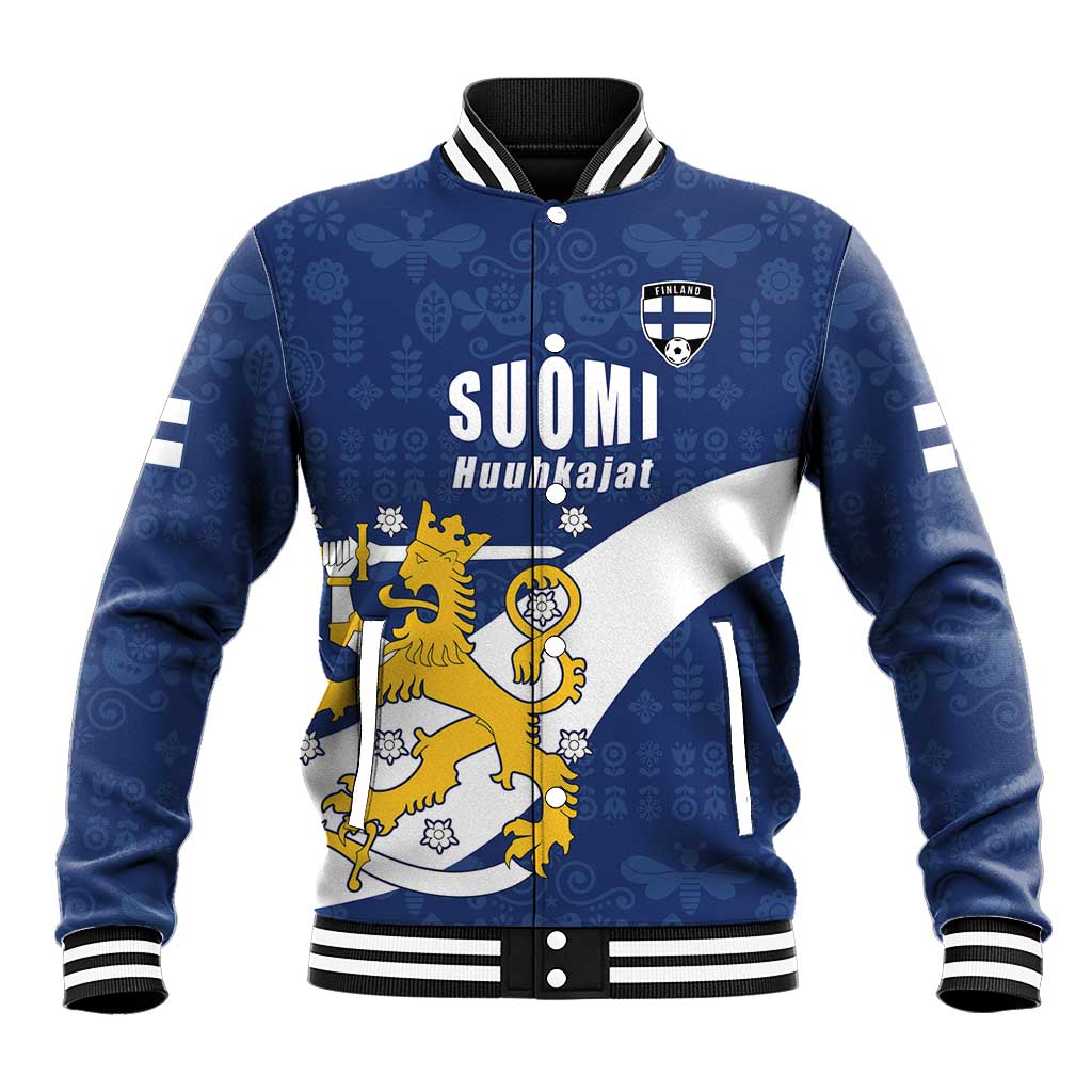Custom Finland Football We are Champions Baseball Jacket Huuhkajat with Finnish Folk Paterns