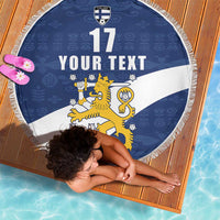 Custom Finland Football We are Champions Beach Blanket Huuhkajat with Finnish Folk Paterns