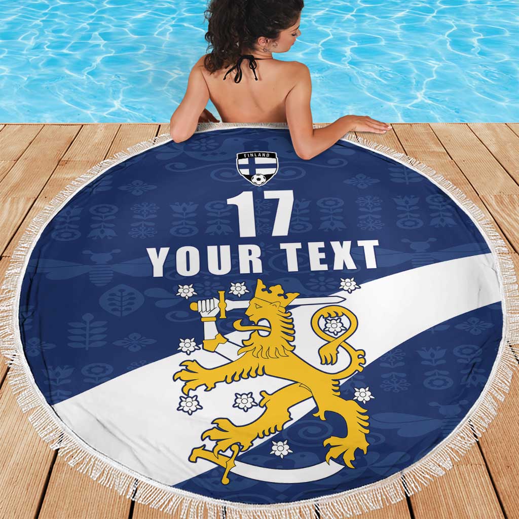 Custom Finland Football We are Champions Beach Blanket Huuhkajat with Finnish Folk Paterns