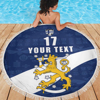 Custom Finland Football We are Champions Beach Blanket Huuhkajat with Finnish Folk Paterns