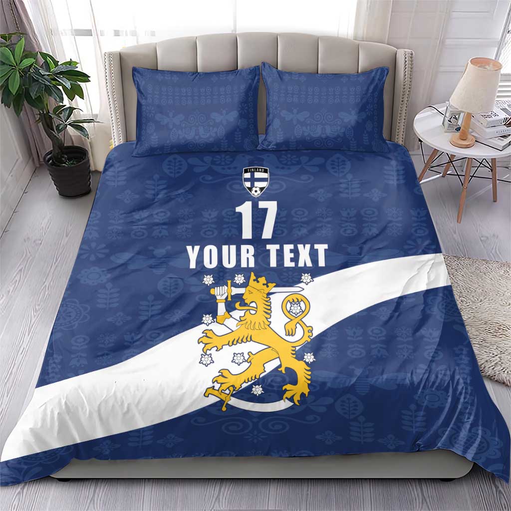 Custom Finland Football We are Champions Bedding Set Huuhkajat with Finnish Folk Paterns
